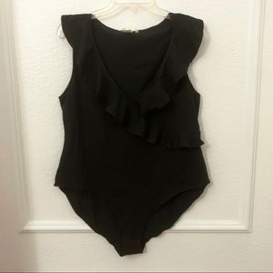 Black Ruffled Collar Snap Bodysuit
